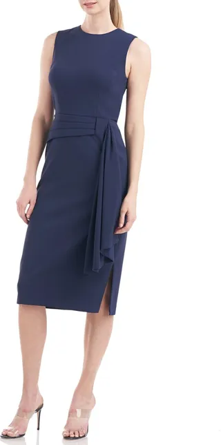 Raven Draped Sheath Midi Dress