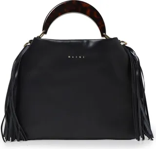 Small Venice Bag In Black Leather With Fringes