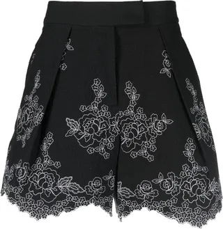 Floral-Embroidered Seersucker Shorts
