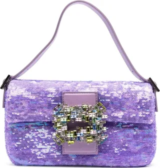 Sequin-Embellished Leather Shoulder Bag