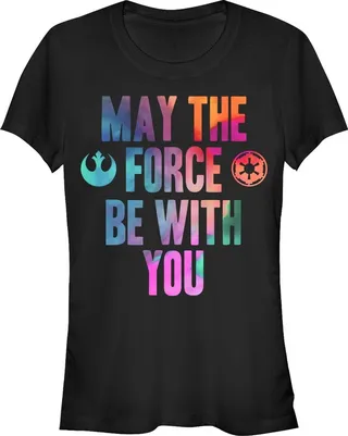Junior's Star Wars Watercolor Force Be With You T-Shirt - Black - Small