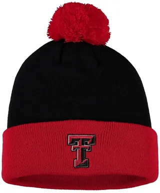 Men's Black and Red Texas Tech Red Raiders Core 2-Tone Cuffed Knit Hat with Pom