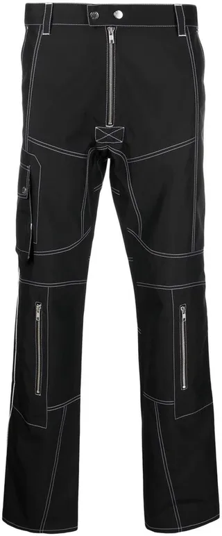 Contrast-Stitching Straight-Leg Trousers