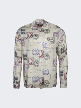 Passport Stamp Print Shirt Beige