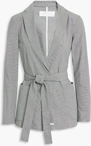 Belted houndstooth cotton blazer