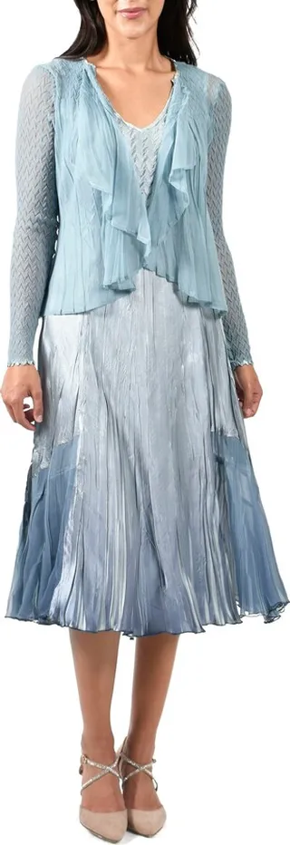 Chiffon & Charmeuse Midi Dress with Ruffle Jacket