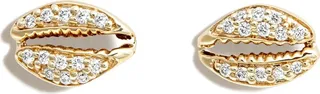 14K Yellow Gold Cowrie Diamond Stud Earrings
