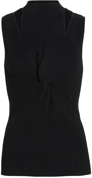 Sleeveless Mock Turtleneck Twist-Front Pullover Top