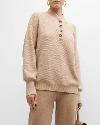 Blouson-Sleeve Cotton-Silk Henley