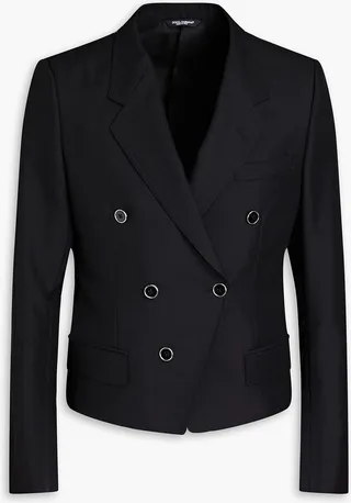 Cropped double-breasted canvas blazer