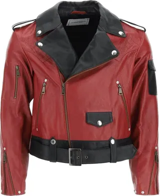 Youths In Balaclava Two-Tone Leather Biker Jacket