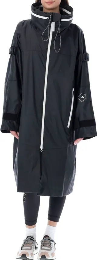 Black Nylon Long Raincoat By Adidas By Stella Mccartney. Featurin