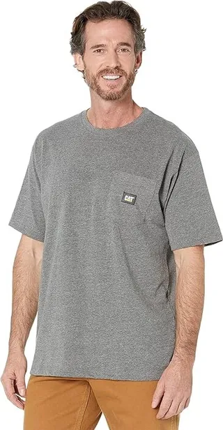 Caterpillar Label Pocket Short Sleeve Tee (Dark Heather Grey) Men's Clothing