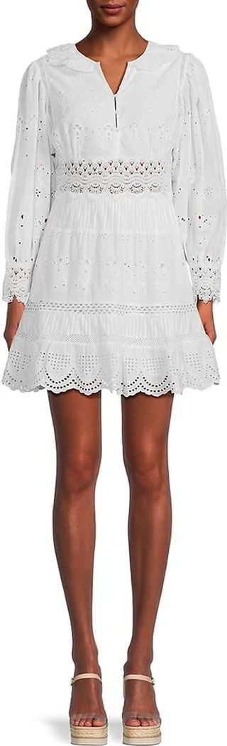 Biton Embroidered Puff Sleeve Mini Dress