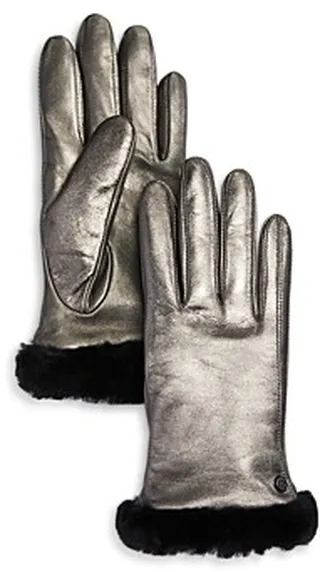 Ugg Shorty Shearling-Cuff Leather Tech Gloves