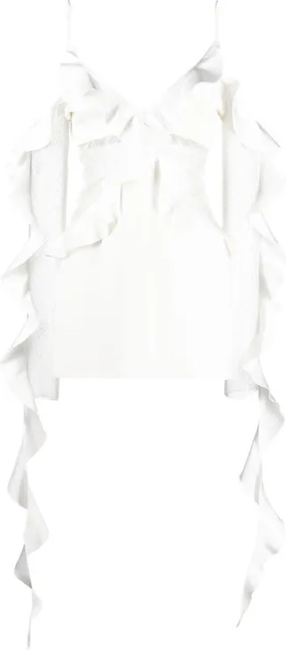 Lace-Panelled Ruffle Mini Dress
