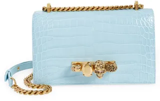 Jewelled Knuckle Croc Embossed Leather Crossbody Bag