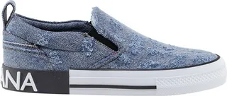 Dolce & Gabbana Logo Embossed Distressed Denim Sneakers