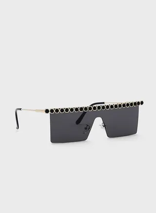 Coloured Jewel Trim Shield Sunglasses