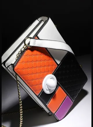 Colour block Interlock Regular Faux Leather Sling Bag For Women