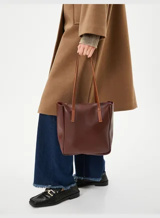 Tote Bag Faux Leather Thin Two Straps
