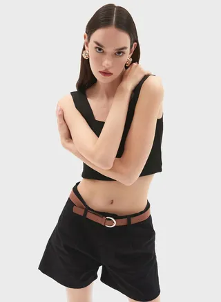Belt Detail High Waist Shorts