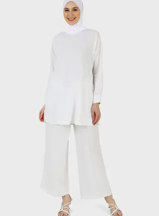 Round Neck Top & Wide Leg Pants Set