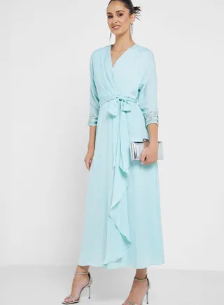 Surplice Neck Tie Detail Dress