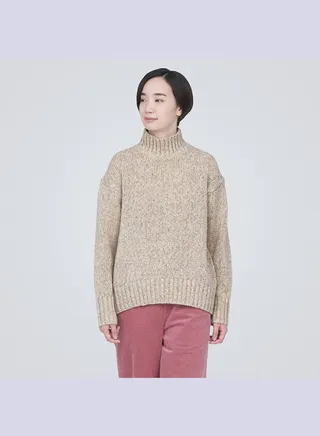 Wool Yak Blend Nep Yarn High Neck Sweater