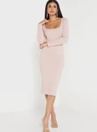 Square Neck Knitted Bodycon Dress