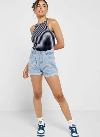 Paperbag Denim Shorts