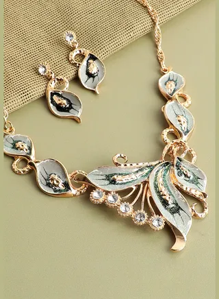 Gold Plated Designer Stone Necklace and Earring Set