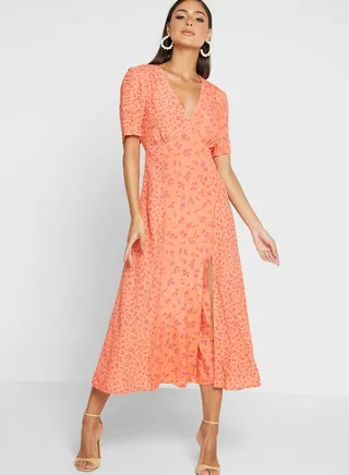 V-Neck Front Slit Dress