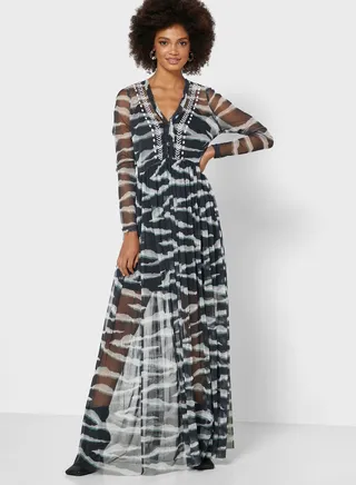 Akello Embroidered Mesh Dress