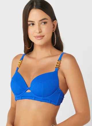 Plunge Cut Out Detail Bikini Top