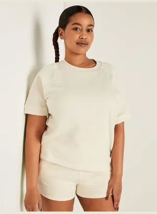 Fleece Cropped Short-Sleeve Crewneck Sweatshirt