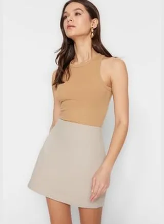 Beige Basic A-line Mini Weave Skirt TWOSS22ET0136