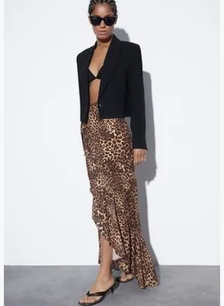 Animal Patterned Maxi Ruffled Skirt TBESS23ET00039