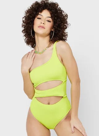 One Shoulder Cut Out Swimsuit
