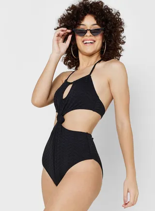 Halter Neck Cut Out Swimsuit