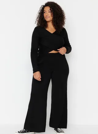 Surplice Neck Knitted Top & Pants Set