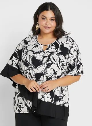 Cape Sleeve V-Neck Top
