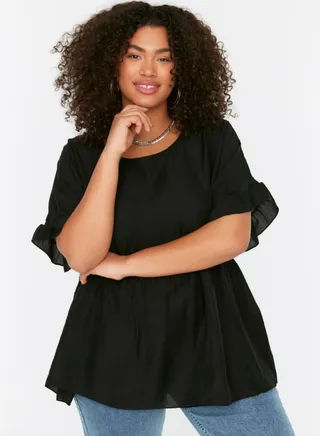 Crew Neck Ruffle Detail Top