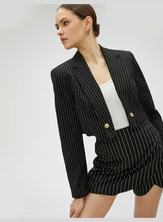 Crop Blazer Jacket Button Detail