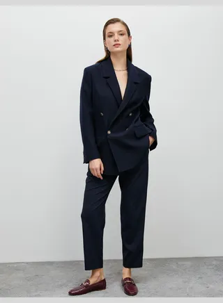 High Rise Button Detail Carrot Trousers