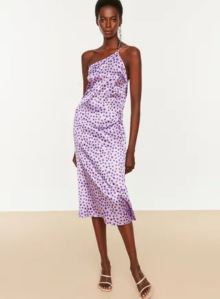One Shoulder Polka Dot Dress