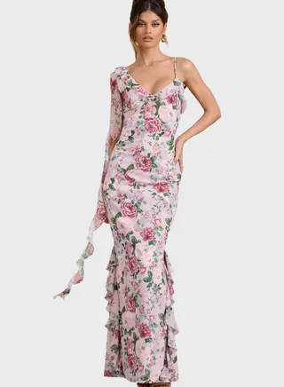 Asymmetric Floral Printed Dress