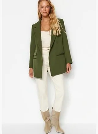 Khaki Oversize Lined Woven Blazer Jacket TWOAW24BC00070