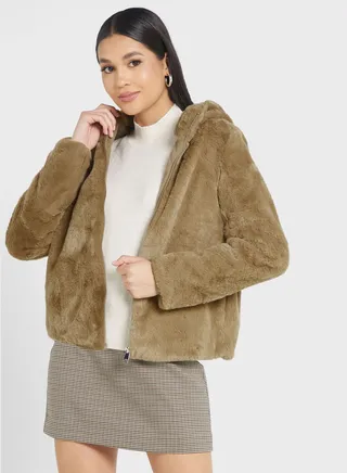 Zip Through Fur Hoodie