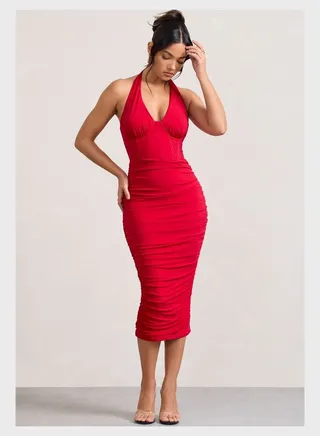 Halter Neck Ruched Detail Dress